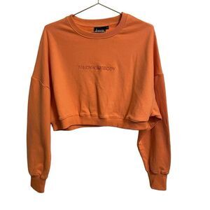 Fancy Homebody Long Sleeve Cropped Boxy Sweatshirt Peach Size Small